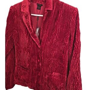Sara Isabella Cocktail Blazer Women Small Red Crushed Velvet Cardigan